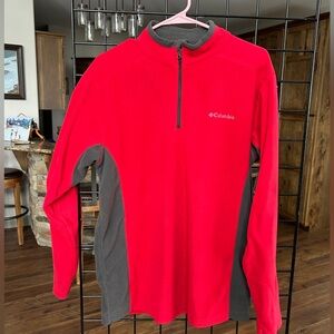 Columbia Men's Quarter-Zip Fleece Pullover.  Red/Charcoal Gray. Medium.